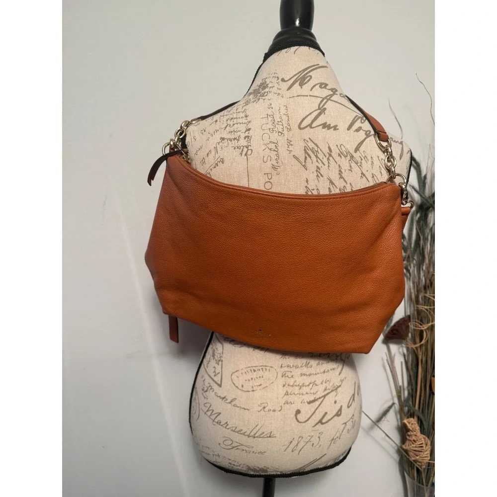 Kate Spade pebbled leather shoulder bag cognac brown gold hardware‎